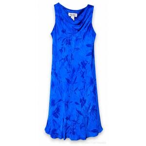 Jones Wear Blue Floral Sleeveless Midi Dress Sz 12 Draped Neck Lined Cottagecore